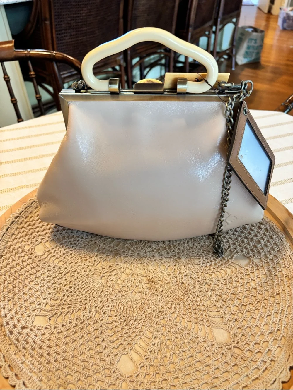 Patricia Nash Cream Floral Frame-Top Crossbody with Chain
